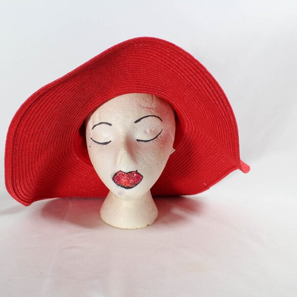 NWT Women\'s Large Red Coral Floppy Hat with Cream Braided Trim and Gold Beads main image 9